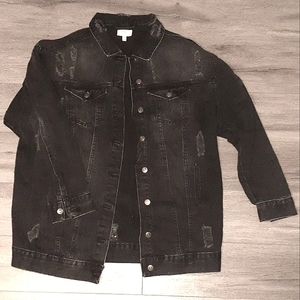 Oversized distressed off-black denim jacket "women" L